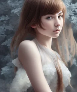 intricate, elegant, sharp focus, illustration, highly detailed, digital painting, concept art, matte, art by wlop and artgerm and ivan shishkin and andrey shishkin, masterpiece, young and cute ukrainian Girl, adorable, hime cut hair, Round face