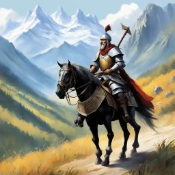 Don Quixote, clad in his worn armor, embarks on a journey towards the majestic Alps. As they traverse the rugged terrain, Don Quixote brandishes his tourney lance with a sense of noble purpose, ready to conquer imaginary giants and vanquish unseen foes.