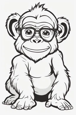 Outline art for cute coloring pages with gorilla with glasses, full body, white background, sketch style, only use outline, clean line art, no shadows and clear and well outlined.