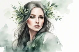 portrait of a woman, watercolor drawing of a dark green gothic bouquet of medicinal herbs and branches with leaves on a white background, Trending on Artstation, {creative commons}, fanart, AIart, {Woolitize}, Charlie Bowater, Illustration, Color Grading, Filmic, Nikon D750, Brenizer Method, Side View, Perspective, Depth of Field, Field of View, F/2.8, Highlights, Tonal Colors, 8K, Full-HD, ProPhoto RGB, Perfectionism, Edge Lighting, Natural Lighting, Soft Lighting, Accent Lighting, Diffraction