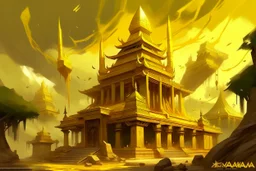 A yellow lightning temple painted by Zosan