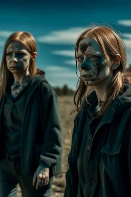 önce yakın 2 kız arkadaş 2D uzak uzaktan görünüm poz veriyorlar the walking death tarzı kameraya dönük yüzleri değişsin kameraya dönük Gölgelendir 2D ve çizgiler ile gölgelendirme