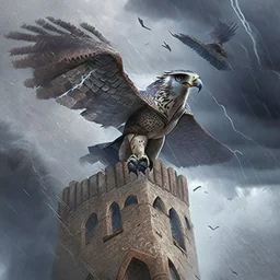 Flying around the ancient tower, I am a falcon in a storm