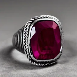 ruby signet ring with braided tungsten and titanium, braided band, brushed steel, men's jewellery