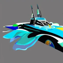 mix between sea ray and batmobile and a rocket in kandinsky style