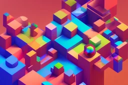 3D colorful geometric installation, simplistic, studio lighting, C4D, 16k, Behance, Artstation, centered, top down camera, vibrant