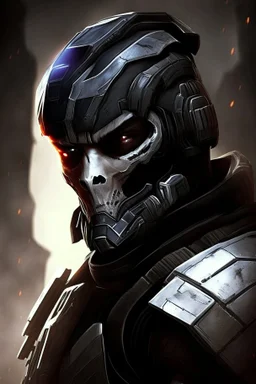 A soldier in the game Mass effect , he wears a BLACK skull helmet that covers his face, he is a rifleman, and his callsign is Titan.