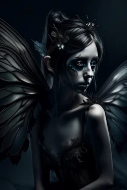 Dark fairy with beautiful wings looking scared