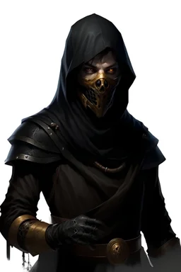 human fantasy fanatic cultist masked and with in a black vest painted