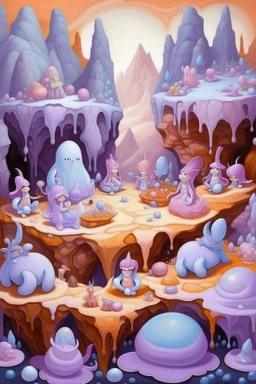 A light purple candy kingdom with fairies designed in cave paintings painted by Edvard Munch