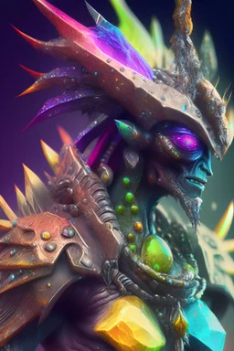 Rainbow gemstone warrior alien,highly detailed, artstation, sharp focus