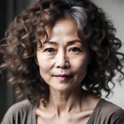 The disdainful gaze of middle-aged Asian women with curly hair