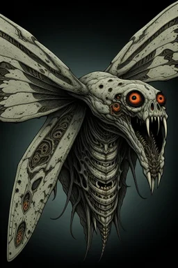 Moth / shark hybrid demon in the style of Kentaro Miura