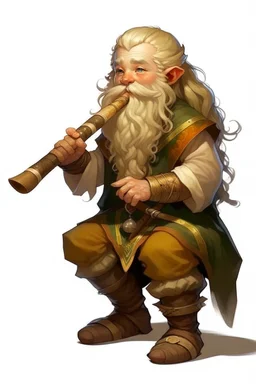 young blonde bard mountain dwarf with godlike flute dnd