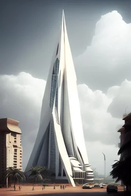 big pointy white dystopian rich uganda city center