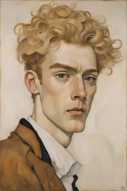 an Egon Schiele painting of a blond male model with blond hair
