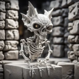 giger escher bat kobold skeleton sculpture in transparent white murano glass in front of crumbeling stone wall,bokeh like f/0.8, tilt-shift lens 8k, high detail, smooth render, down-light, unreal engine,bokeh like f/0.8, tilt-shift lens 8k, high detail, smooth render, down-light, unreal engine