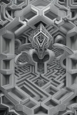 hexagon chrome labyrinth featuring illithid in the style of escher, 8k, trending art