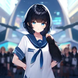 Clear focus,High resolution, Black short fluffy hair, and blue eyes, wearing a sailor uiform