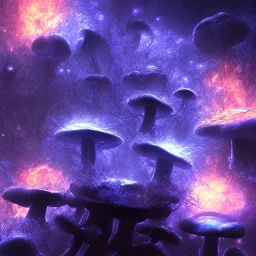 Spherical Frost metal magic armoured lightning Mycelium MUSHROOMS stars galaxy SPACE lANDSCAPE BURNING IN BLUE FLAMES hellfire abyss math chaos