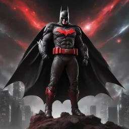 Batman galáctico, ciencia ficción, arte de tinta, calidad ultra, hiperdetallado, obra de arte, 8k, 3d, cuerpo completo, rojo y negro