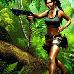 lara croft sweating in the jungle