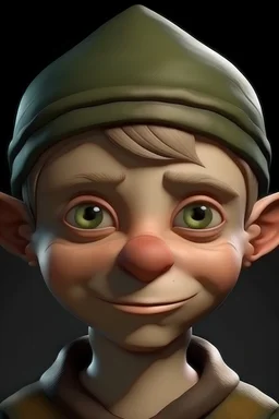 Portrait of a male gnome with short hair, small and intelligent eyes, angular face, aquiline nose,