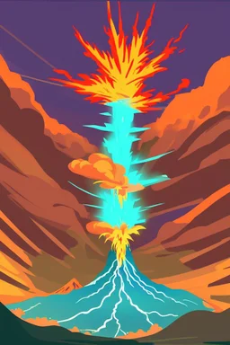 An exploding volcano in animation style.