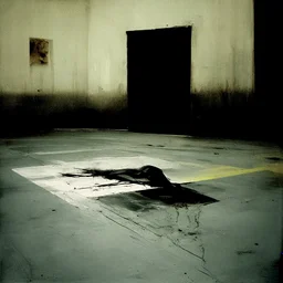 Minimal abstract oil painting desolate 1960s carpark concrete fragments and road markings. fire. In the style of Justin Mortimer and Francis Bacon.