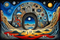 In a deep, dark nightmare, inner world and dynamics of the uncontrolled mind ans soul, chaotic, lonely little deep absurd nightmare, inner world and dynamics of the uncontrolled mind and soul, center lonely big portrait like one little floating island in the cold deep Sahara, around surreal cracked painted weird land, doors. Whimsical style of Chagall meets the dark visions of Minjae Lee and René Magritte, lonely, sad face with absurd beauty. broken, weird inhabitants of this bizarre landscape,