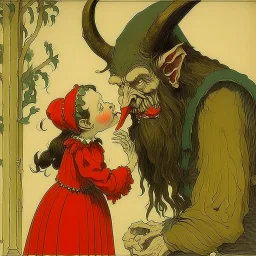 nihilistic, I saw mommy kissing Krampus Claws, authentic vintage German Grimm's Fairytale illustration, macabre