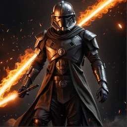 star wars bald male corellian pilot wearing pearlescent black and gunmetal grey First Order special forces heavy assault stealth commando armor and helmet with gold trim inside the jedi temple, hyperdetailed, dynamic lighting, hyperdetailed background, 8k resolution, volumetric lighting, light skin, fully symmetric details