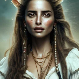 best quality, realistic lighting, masterpiece portrait of Penelope Cruz from pirates of the Caribbean, details, light dusting of freckles, shot from above, simple chain hauberk, warhammerVector art matte painting digital illustration 3D shading CryEngine Behance HD 3Delight