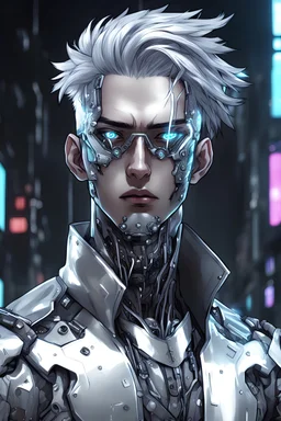 silver skinned anime man cyberpunk