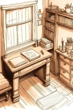 fai un disegno utilizzando degli elementi classici della casa come possono essere penne mestoli mobili e soprammobili