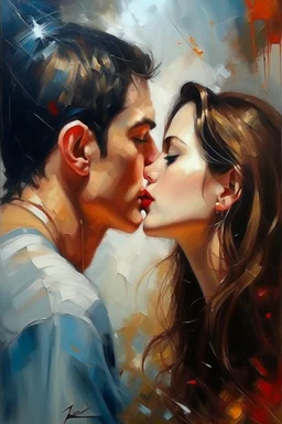 I'm yours Only a girl and a boy Romantic kiss Oil painting