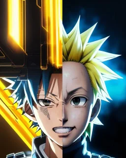 Detailed anime portrait of denki Kaminari from my hero academia, yellow hair, black suit, intricate details, full body portrait, keep head in frame, slight smile, black Japanese motif, concept art, highly detailed, digital painting, concept art, sharp focus, illustration, art by Yoji Shinkawa, WLOP and greg rutkowski and alphonse mucha and artgerm and yanjun Chen and Junji ito and Makoto Shinkai, HDR, octane render