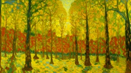 A yellow forest in a realm of light painted by Vincent van Gogh