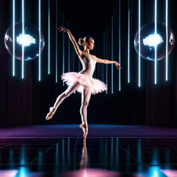 mocap graphic balerina in a recursive 3d fractal stage with disco lights