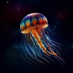 Can you design an abstract image of jellyfish in outer space?