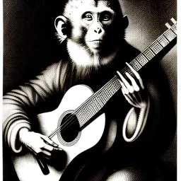 pen and ink drawing by albrecht durer of a monkey playing a guitar