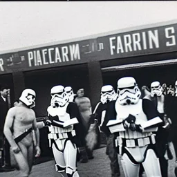 Creepy old photo of star wars type people at the fair