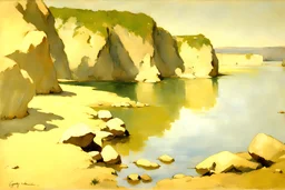day, lake, rocks, begginer's landscape, george hendrick breitner impressionism paintings