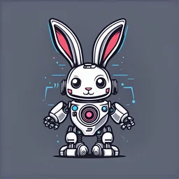bunny One of his ears is down robot logo vector