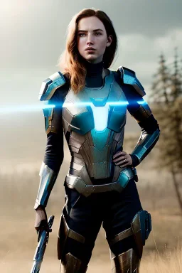 illustration, ultrarealistic, panoramic, concept art, strikingly beautiful (18 year old girl:1.2),_skimpy sci-fi armor_, Hair (long ginger:1.1), Face (freckles:1.2), body, medium breasts (light cleavage:1.2), tracing, ambient light, highres, (hyperrealistic:1.2), (perfect face:1.1), intricate (high detail:1.1) body, beautiful detailed eyes (emerald:1.3), _camera_, plump lips ,sci-fi theme, Model hash: ddc3021b