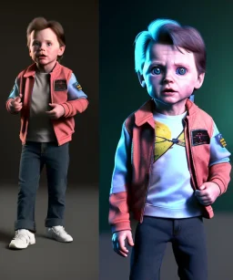 Marty mcfly toddler, full body, delorean, dramatic lighting, hyper realistic