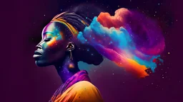 An african woman with colourful nebula