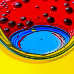 a circle from waterdrops, red blue and yellow