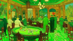 A light green poisonous casino filled with bugs painted by Vincent van Gogh