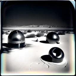 Odd spindle-shaped objects scattered over an arid surface, nothingness, close-up, polaroid, in Yves Tanguy style, nightmare